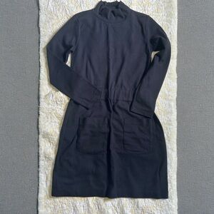 NWT Organic Cotton Black Women's Mockneck Turtleneck Dress with Pockets